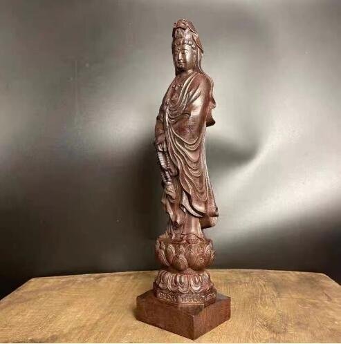 仏教美術 仏像 沈香木彫り 観音菩薩 観音立像 置物 精密彫刻 高29cmの画像2