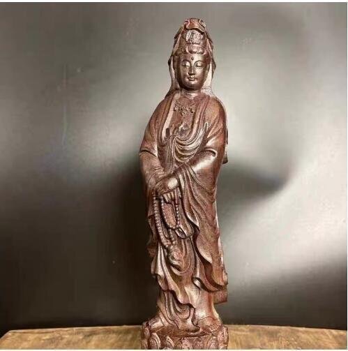 仏教美術 仏像 沈香木彫り 観音菩薩 観音立像 置物 精密彫刻 高29cmの画像5