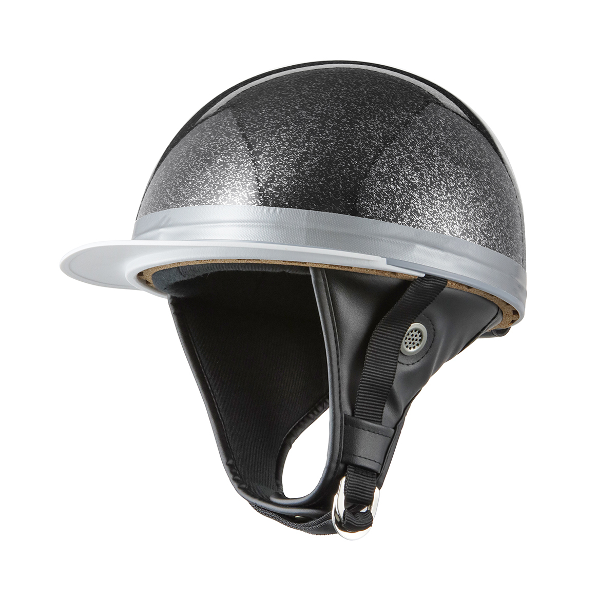 ヘルメット コルク半キャップ 三つボタン ブラックラメ 半ヘル 57cm～60cm未満 半帽 バイクパーツセンターの画像1