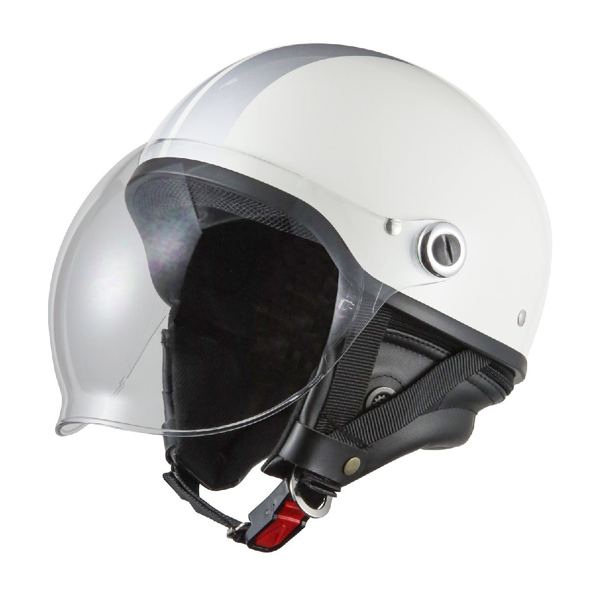 バイクヘルメット ポリスヘルメット ストリートハーフ 半帽ヘルメット ホワイト/シルバー フリーサイズ(57~60cm未満)_画像1