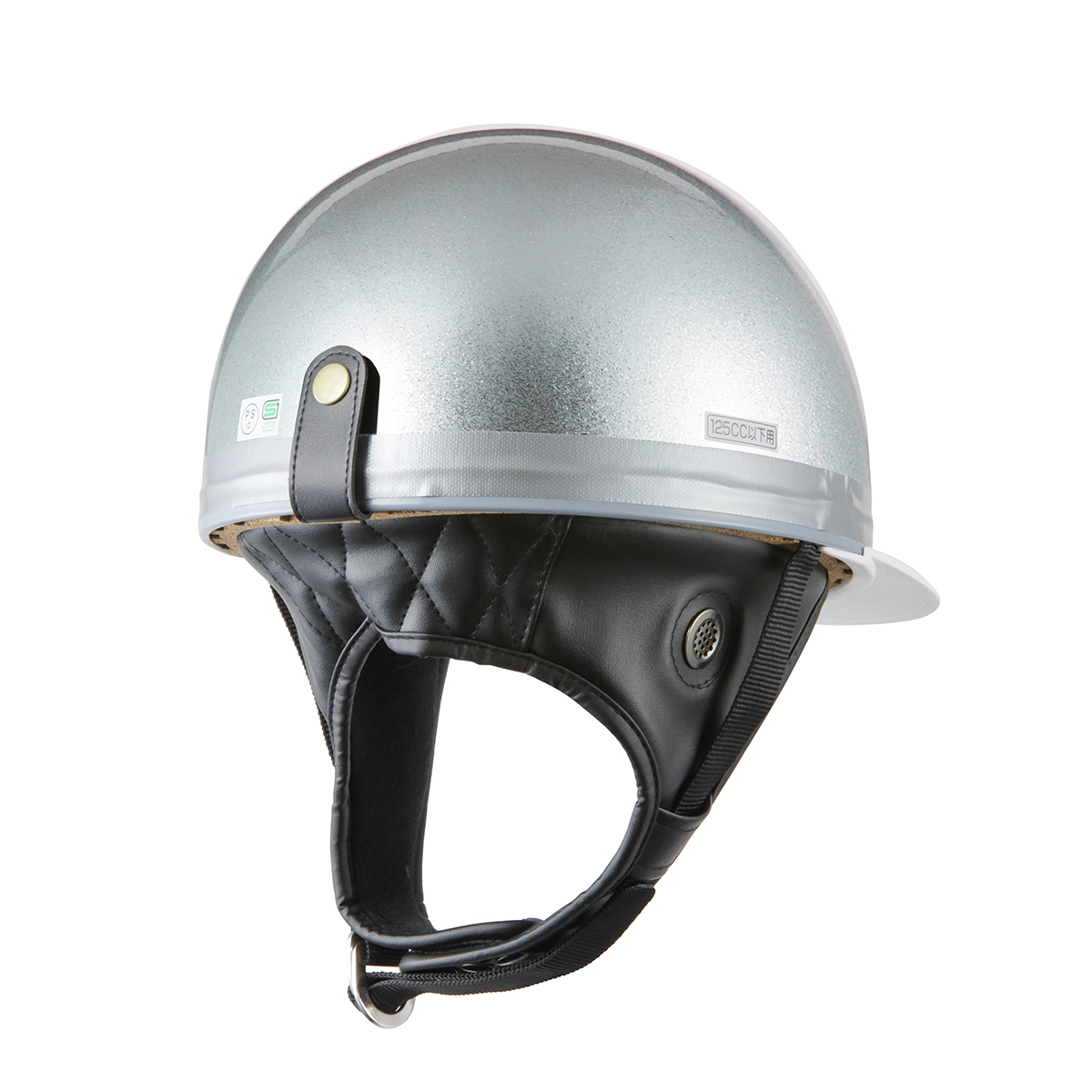 ヘルメット コルク半キャップ 三つボタン シルバーラメ 新品 半ヘル 57cm～60cm未満 半帽 バイクパーツセンターの画像3