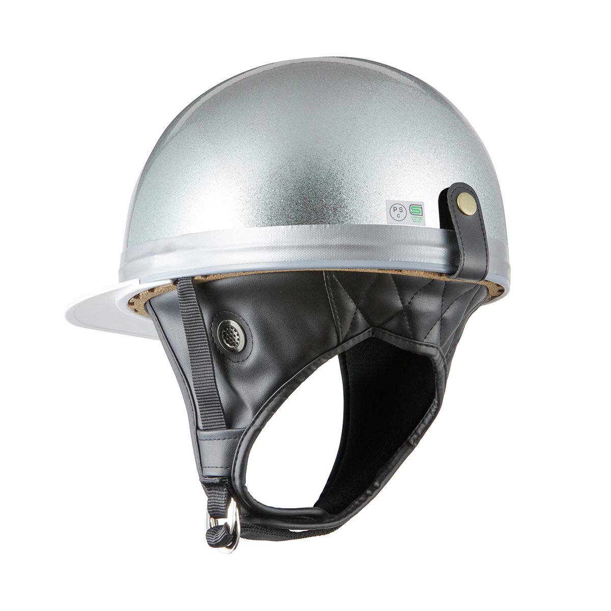 ヘルメット コルク半キャップ 三つボタン シルバーラメ 新品 半ヘル 57cm～60cm未満 半帽 バイクパーツセンターの画像4
