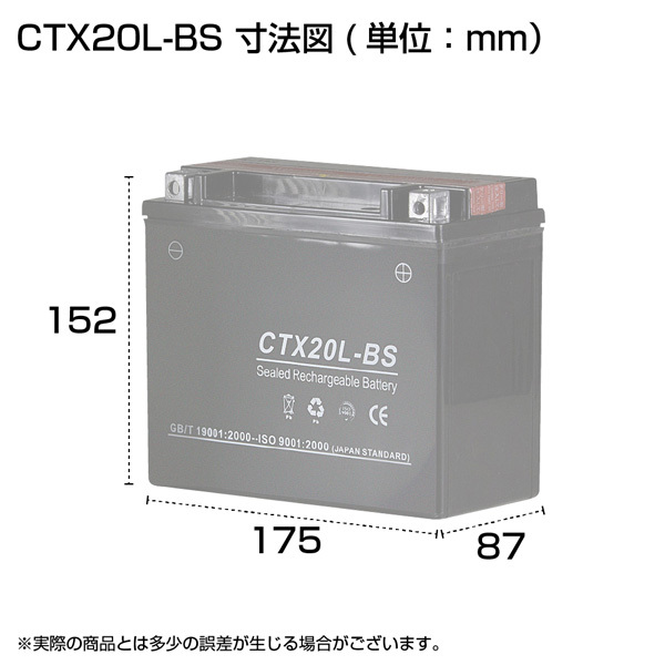 CTX20L-BS YTX20L-BS YTX20LBS互換 液入り充電済み ゴールドウィング ロイヤルスター カワサキジェットスキー スノーモービルの画像6