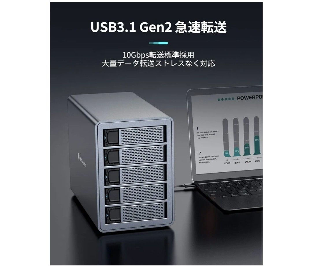 Yottamaster HDDケース 3.5インチ デイジーチェーン機能搭載 USB3.1 Gen.2 Type-C接続 5Bay