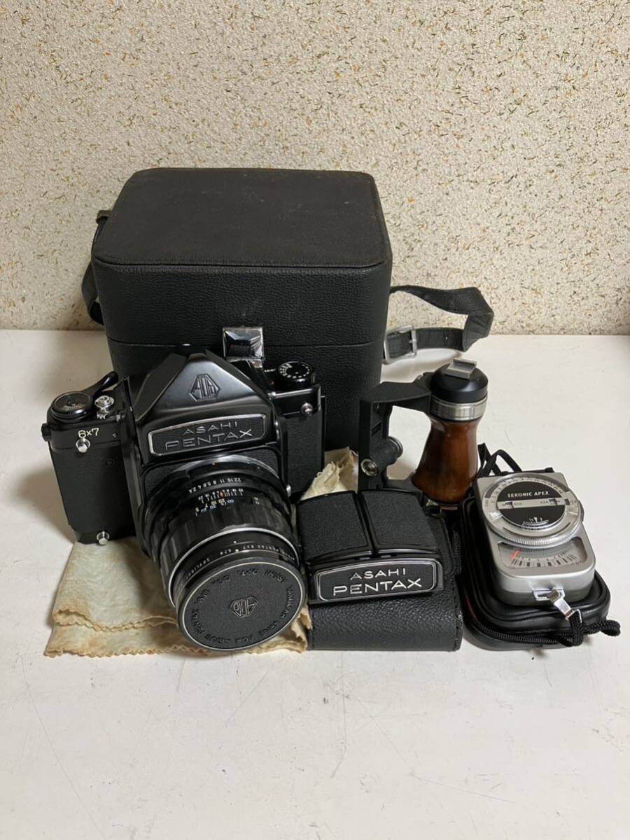 Asahi Pentax wooden grip Asahi cap attaching case equipped film camera single‐lens reflex SEKONIC APEX together Vintage rare 