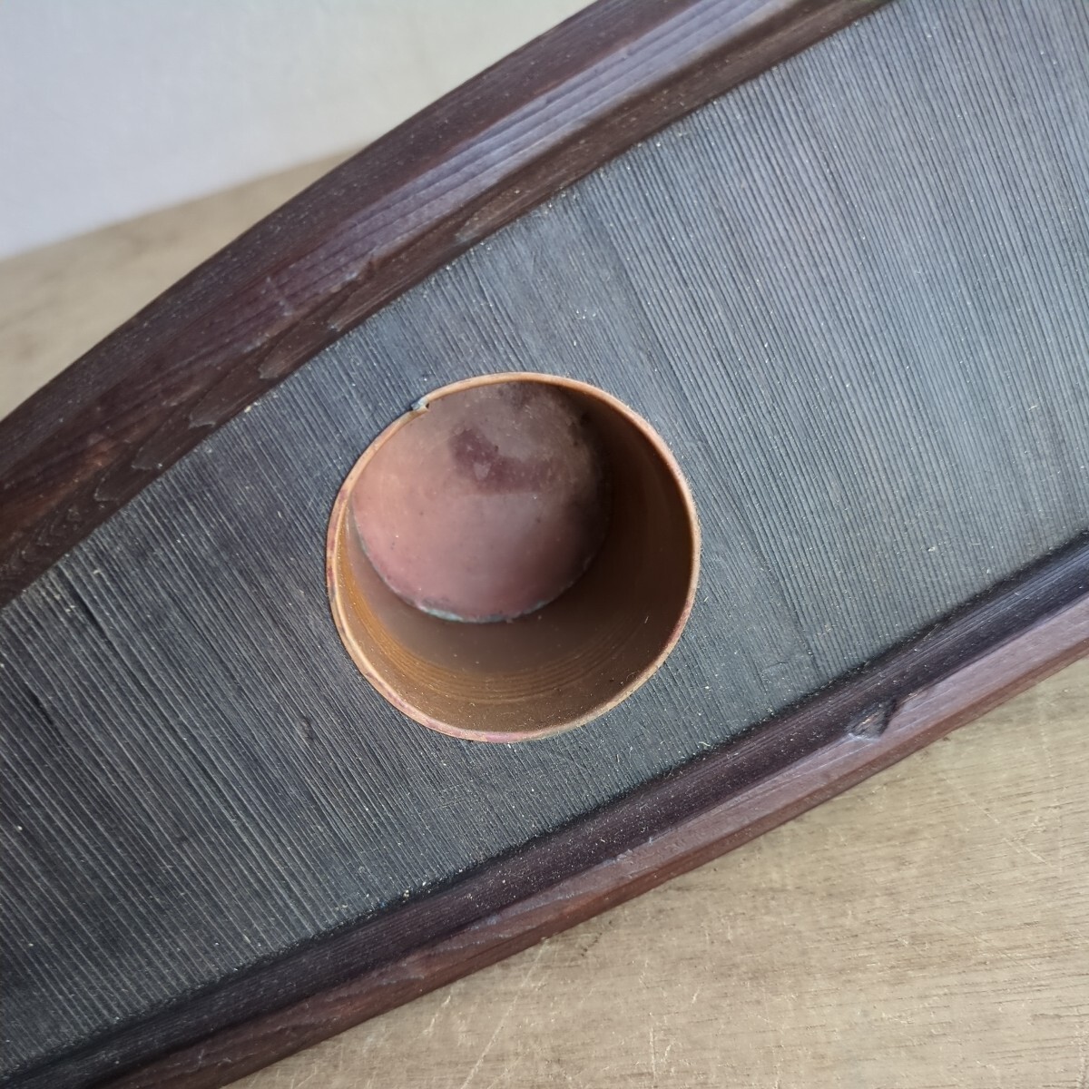 花入れ　木製　花器　茶道具　華道具　内側銅器　舟形_画像8