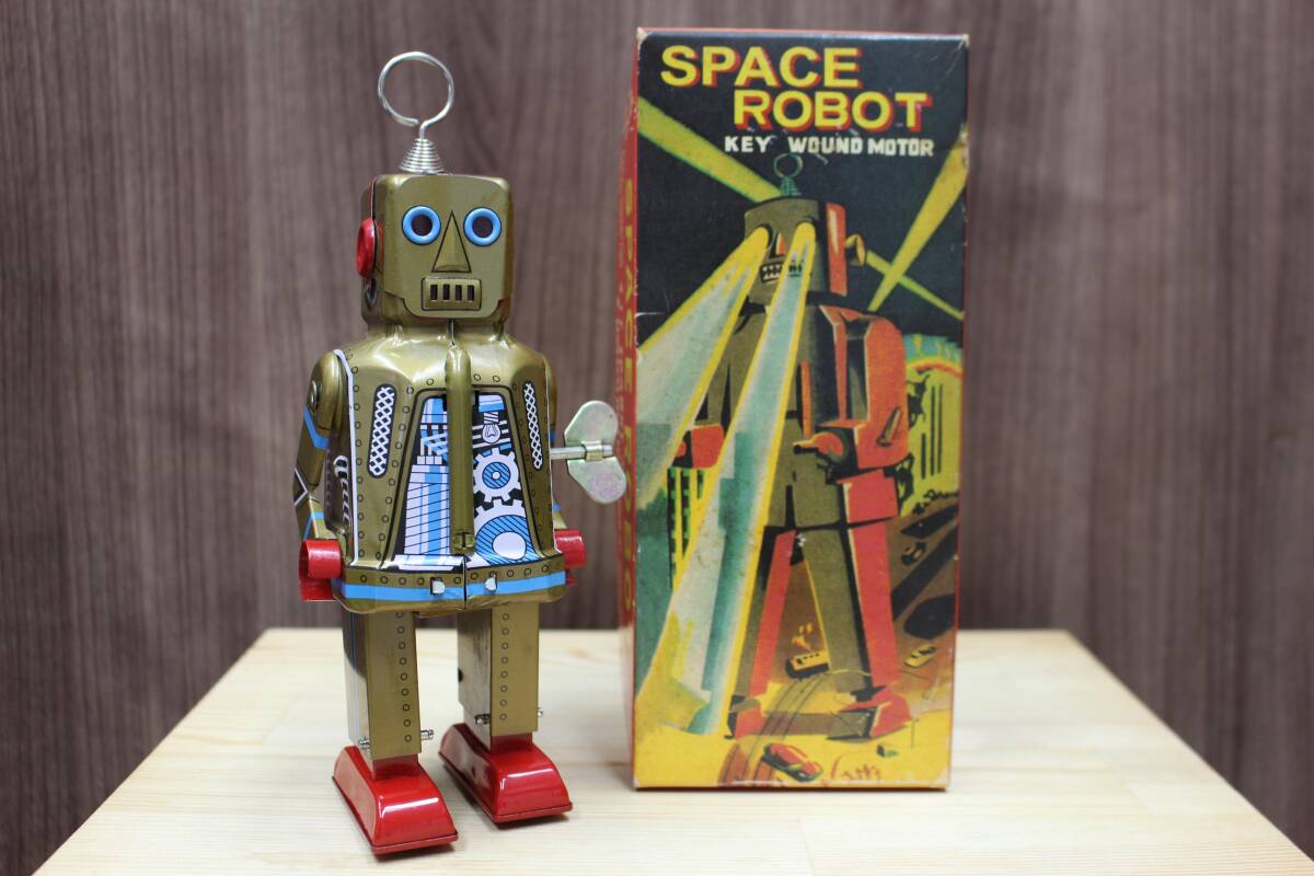 *[ б/у товар ] Space робот жестяная пластина игрушка Gold цвет Showa Retro Spark подтверждено [Y4041103]*