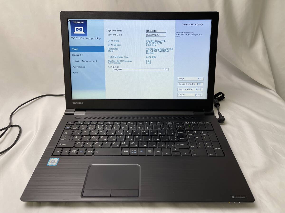 ★1円～スタート！TOSHIBA dynabook B65/F ◆Intel Core i3-6100U @ 2.30GHz ◆メモリ8GB/HDD500GB/DVD ※BIOS起動OK【ジャンク品】767_画像1