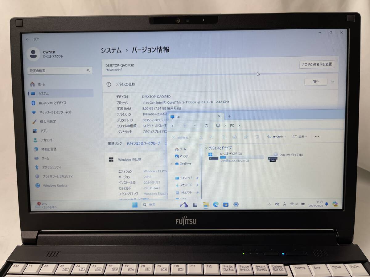 *1 jpy ~ start! Fujitsu LIFEBOOK A5511/HX *Intel Core i5-1135G7 @ 2.40GHz * memory 8GB/SSD256GB/DVD *Windows 11[ present condition goods ]917