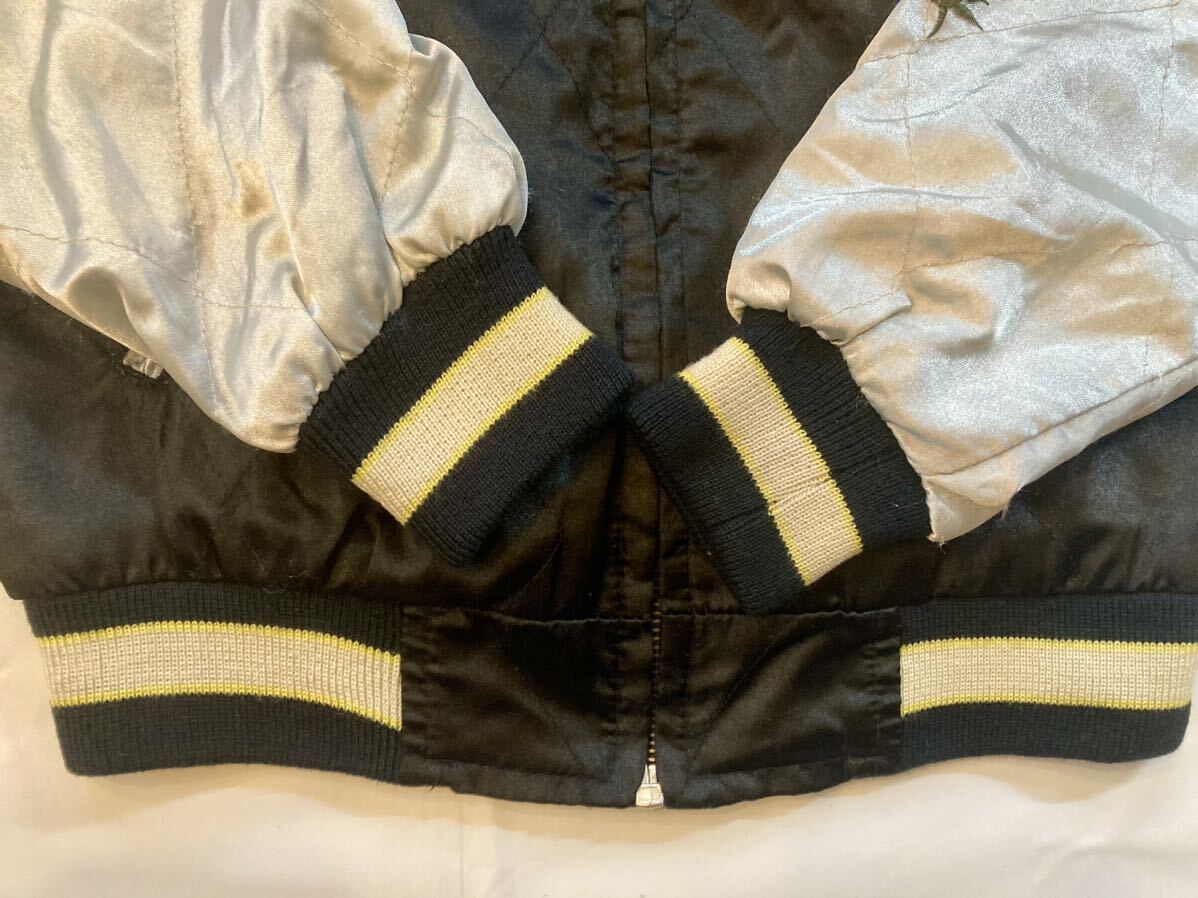 HOUSTON スーベニアジャケット キッズM ブラック×シャンパン系 スカジャン 刺繍 和柄 サテン の画像3