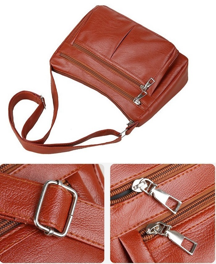 [ Brown ] lady's leather shoulder bag high quality 4 pocket . convenience storage hand .. eminent [ new goods free shipping ]