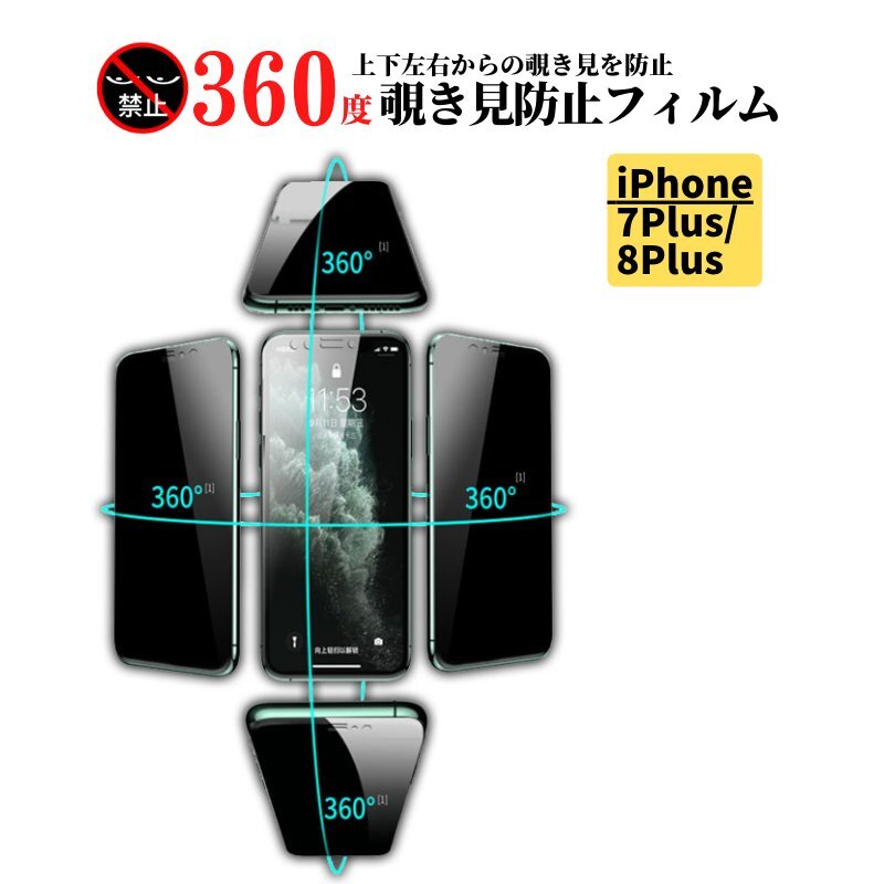 iPhone 7Plus 8Plus 360度 覗き見防止 アンチグレア ガラスフィルム 保護フィルム 非光沢 マット 反射防止 指紋防止 アイフォン 7 8 Plus_画像1