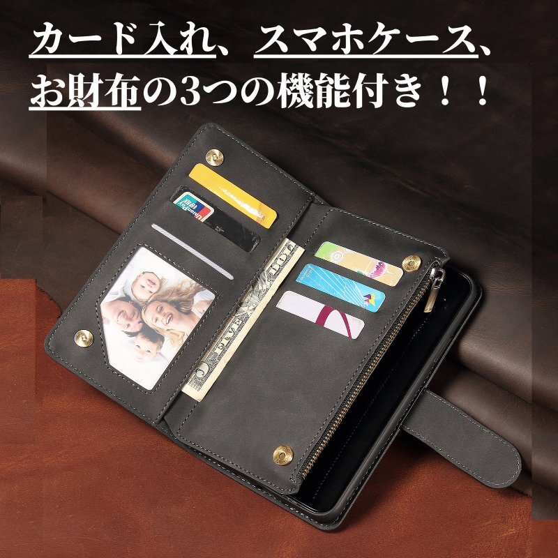 Galaxy S20 ケース 手帳型 お財布 レザー カードケース ジップファスナー収納付 おしゃれ スマホケース 手帳 S 20 ブラック_画像3
