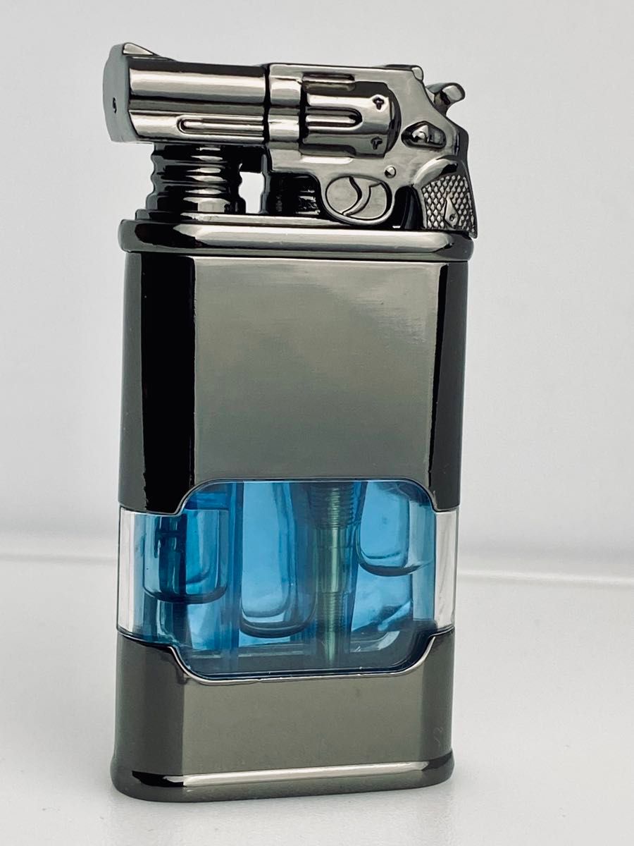 時計ライター透明ガスタンクジェット炎ソフト炎切替可能ハンドガン型ガスライターターボライター(ギフト箱付き)