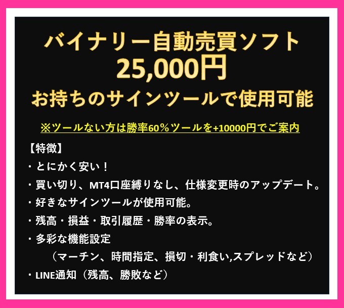 【格安】バイナリーオプション自動売買ソフト　お持ちのツールで使用可能　MT4口座縛りなし_画像1