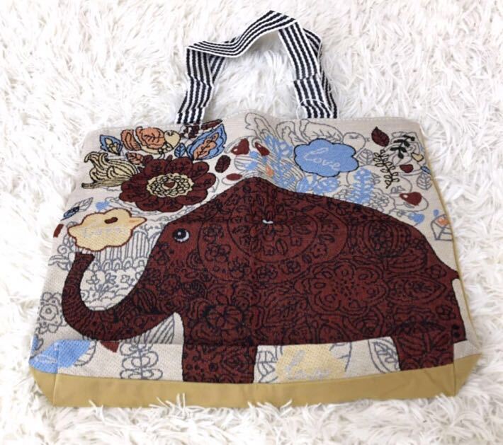 【新品】 ポケットの中の秋 手提げバッグ トートバッグ エコバッグ ゴブラン織 象 花柄の画像1