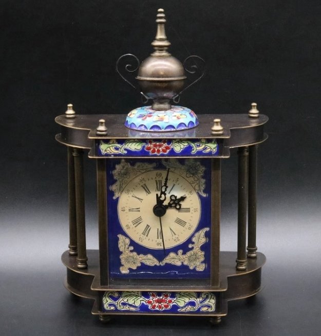 置き時計 西洋時計 トレロ 機械時計 美術品 景泰藍 新品未使用 ゼンマイ式 工芸品 zh243の画像1