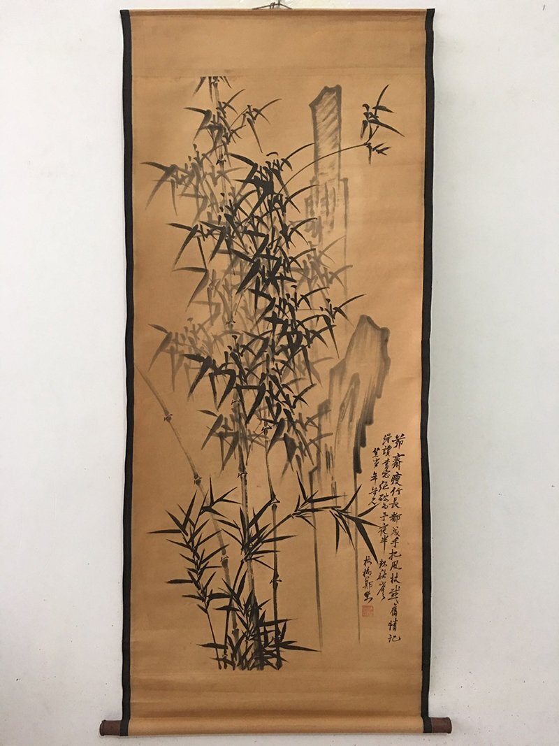 中国書画  掛軸 竹 墨竹図 蘭竹芳馨図 珍品 旧蔵 国画掛け軸 置物 掛絵 書画立軸 擺件 fgzh005の画像1