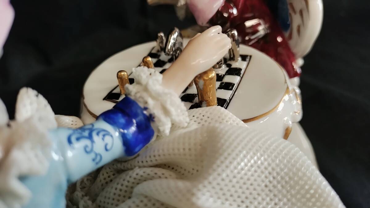 レトロ/アンティーク■Superior■陶器人形 レース人形 約26×17×17㎝ 貴族 フュギリン 工芸品 ディスプレイ 陶器 レースドールの画像8