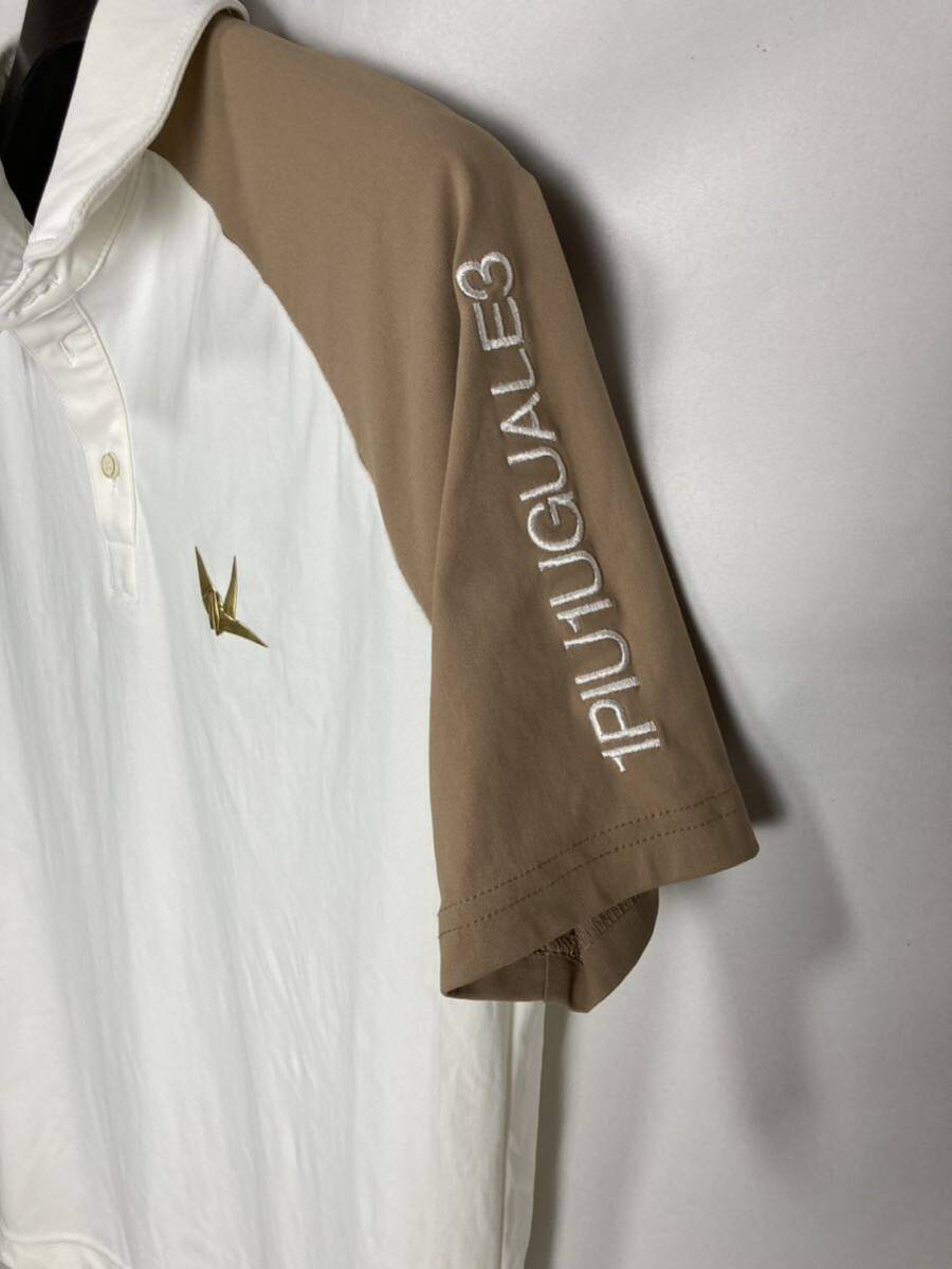 1PIU1UGUALE3 GOLF RAGLAN SLEEVE POLO WHITE/BEIGE/BROWN ラグラン半袖ポロシャツ_画像2