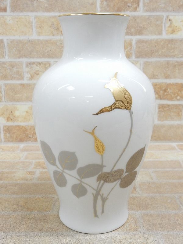 良品! 大倉陶園 金蝕バラ 花器/花瓶/フラワーベース 高さ28cm 【7524y1】の画像2