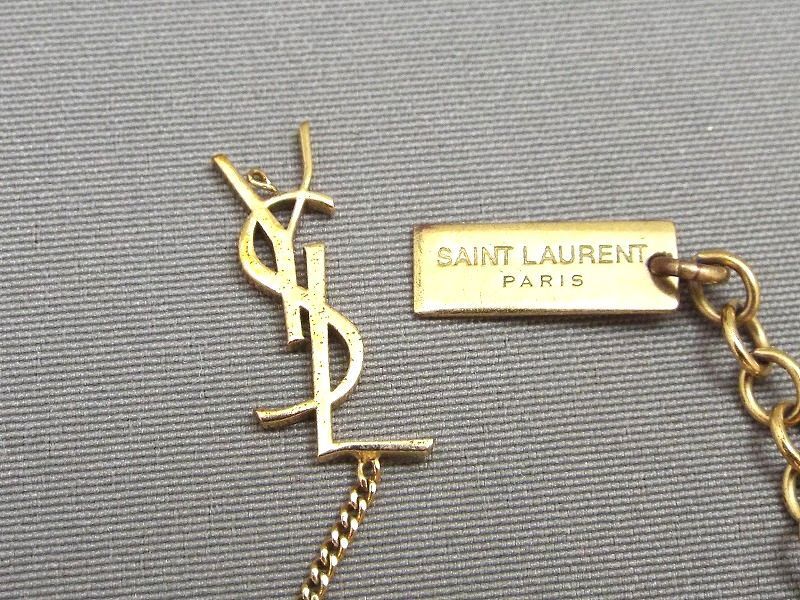 1円〜!! YSL/イヴ・サンローラン ロゴプレート ペンダントネックレス＆ブレスレット/ジャンク品 アクセサリー 2点セット 【7254y1】の画像8