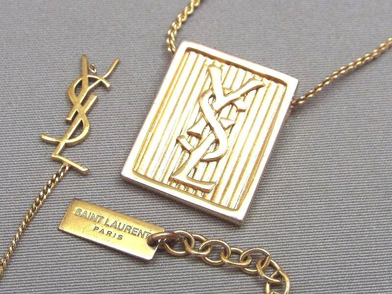 1円〜!! YSL/イヴ・サンローラン ロゴプレート ペンダントネックレス＆ブレスレット/ジャンク品 アクセサリー 2点セット 【7254y1】の画像1