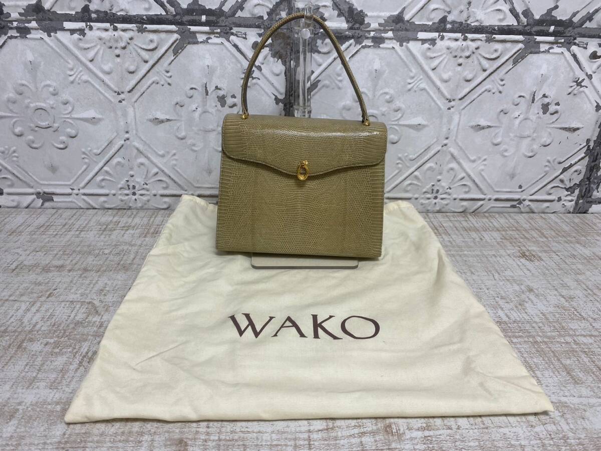 ★a-122　WAKO ワコー ビンテージ レディース ハンドバッグ レザー ゴールド金具_画像1