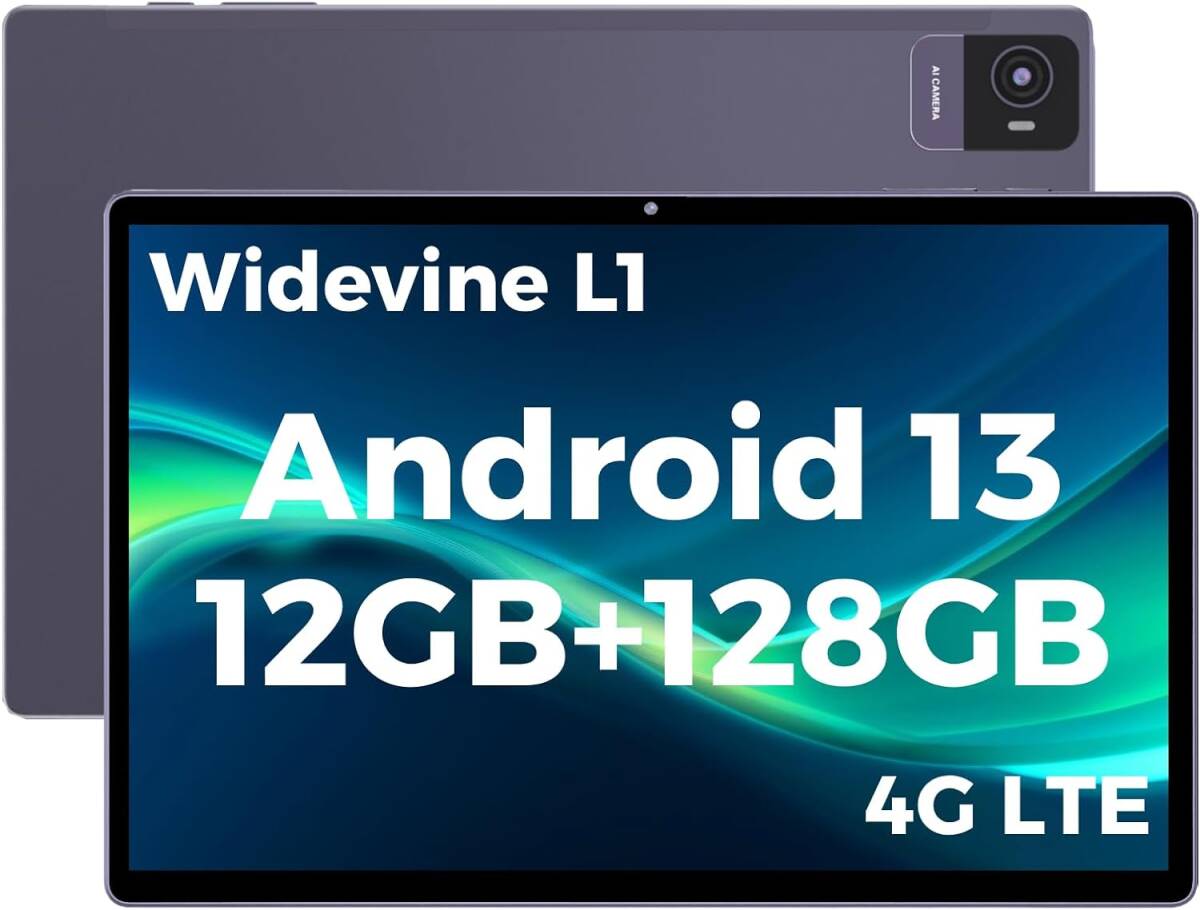 Android 13 タブレット 10.5インチ、VETOO V10 Pro、T616 8コア、12GB (6+6仮想) RAM、128GB ROM、1TB拡張可能、Widevine L1対応の画像1