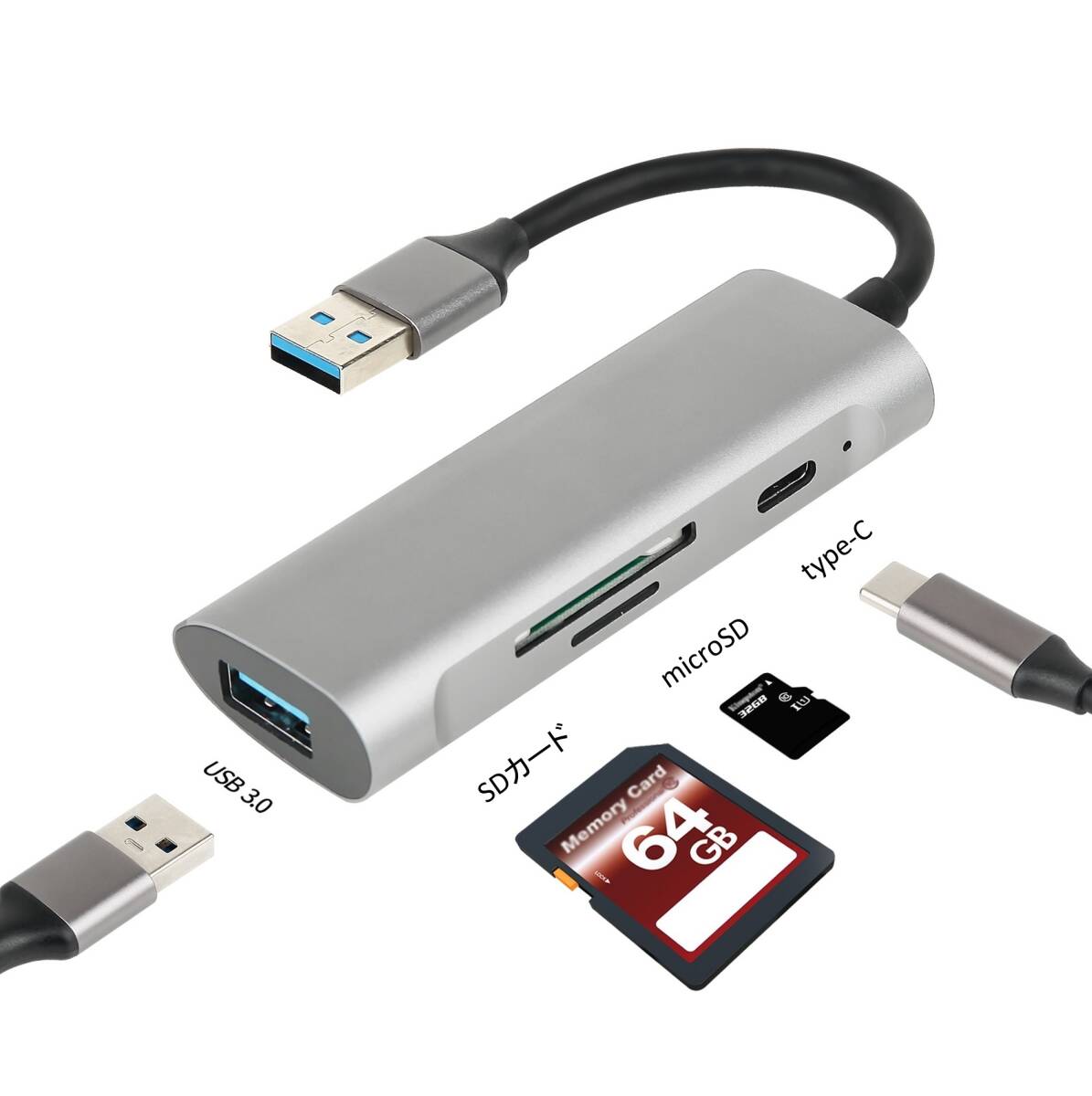 新品　USB3.0 ドッキングステーション　SDカードリーダー　SD/microSD/USB3.0/type-C 