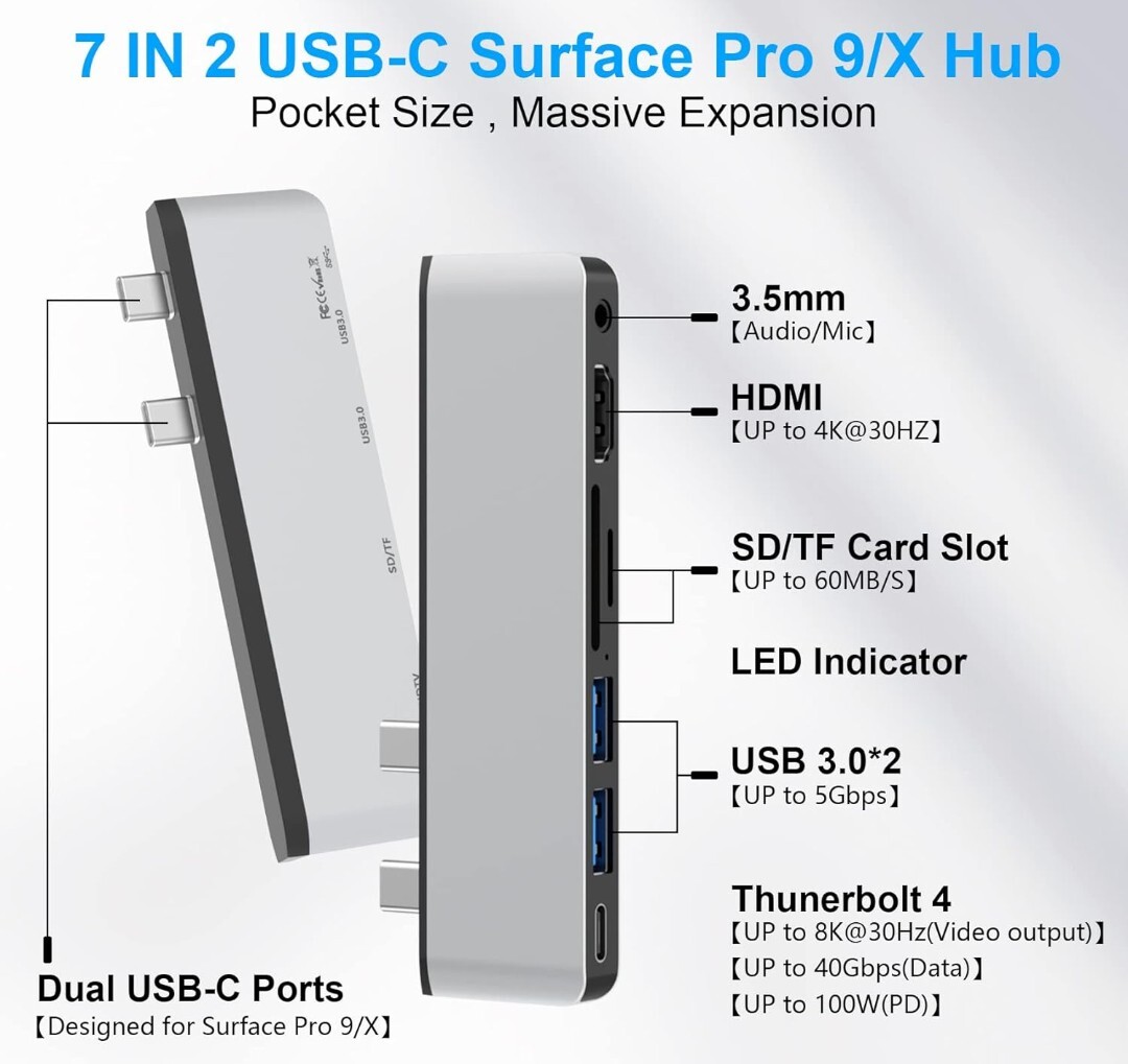 0604u1027 Surface Pro 9 ハブ 7-in-2 拡張 マルチポートの画像6
