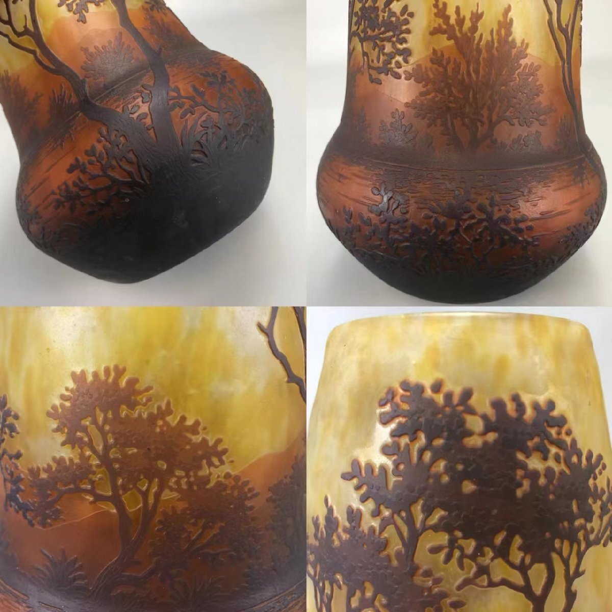 M024AZZ Daum Nancy dome naan si- vase lake side scenery map acid . corrosion carving many layer .. glass . tool flower natural flower go in vase decoration bin era thing West fine art 