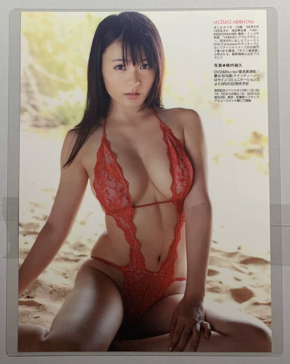 【厚手ラミネート加工】星名美津紀　水着　A4変サイズ　雑誌切り抜き 3ページ FLASH2015年9月5日号【グラビア】-J14_画像1