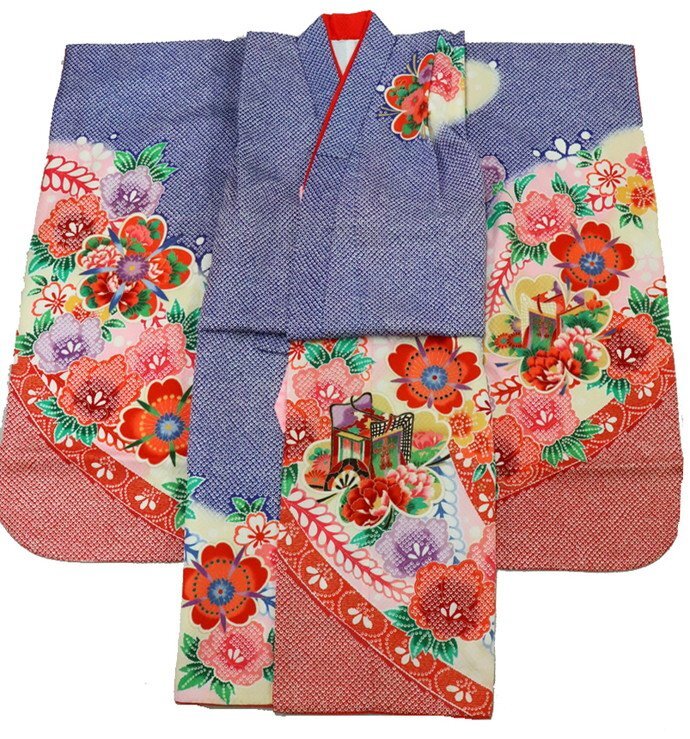 inagoya♪イベントや七五三に♪着用可【四つ身+襦袢】7歳用 女の子 化繊 中古 着物 USED kimono for kids y1635my_画像1