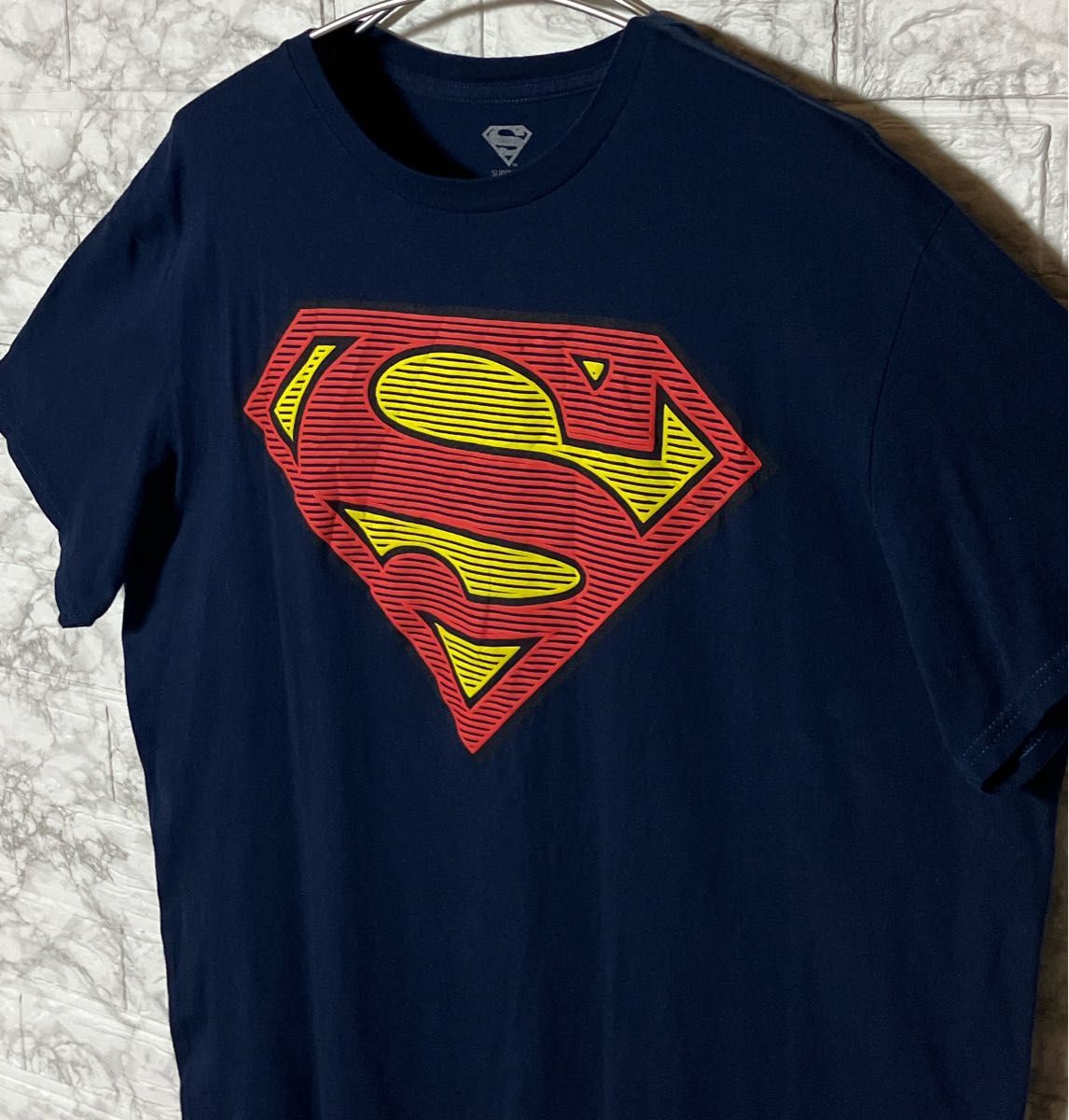 USA アメリカ古着 SUPERMANビッグロゴプリント XLsize ネイビーTシャツ スーパーマン ビンテージ オーバーサイズ