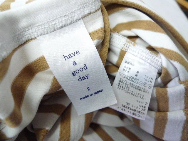 ◆have a good day 日本製 ボーダー 良質　ロング Tシャツ ベージュ系　サイズ2 美品_画像4