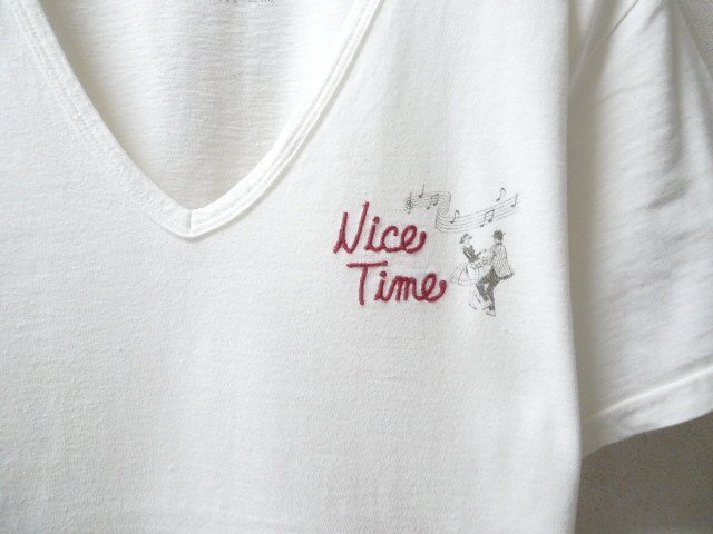 ◆WACKOMARIA ワコマリア XL NiceTime刺繍 Vネック Tシャツ 白 サイズXL