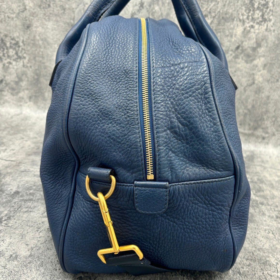 * super rare deer leather *joru geo Armani GIORGIO ARMANI Dias gold men's 2way Boston bag tote bag business bag navy navy blue leather 