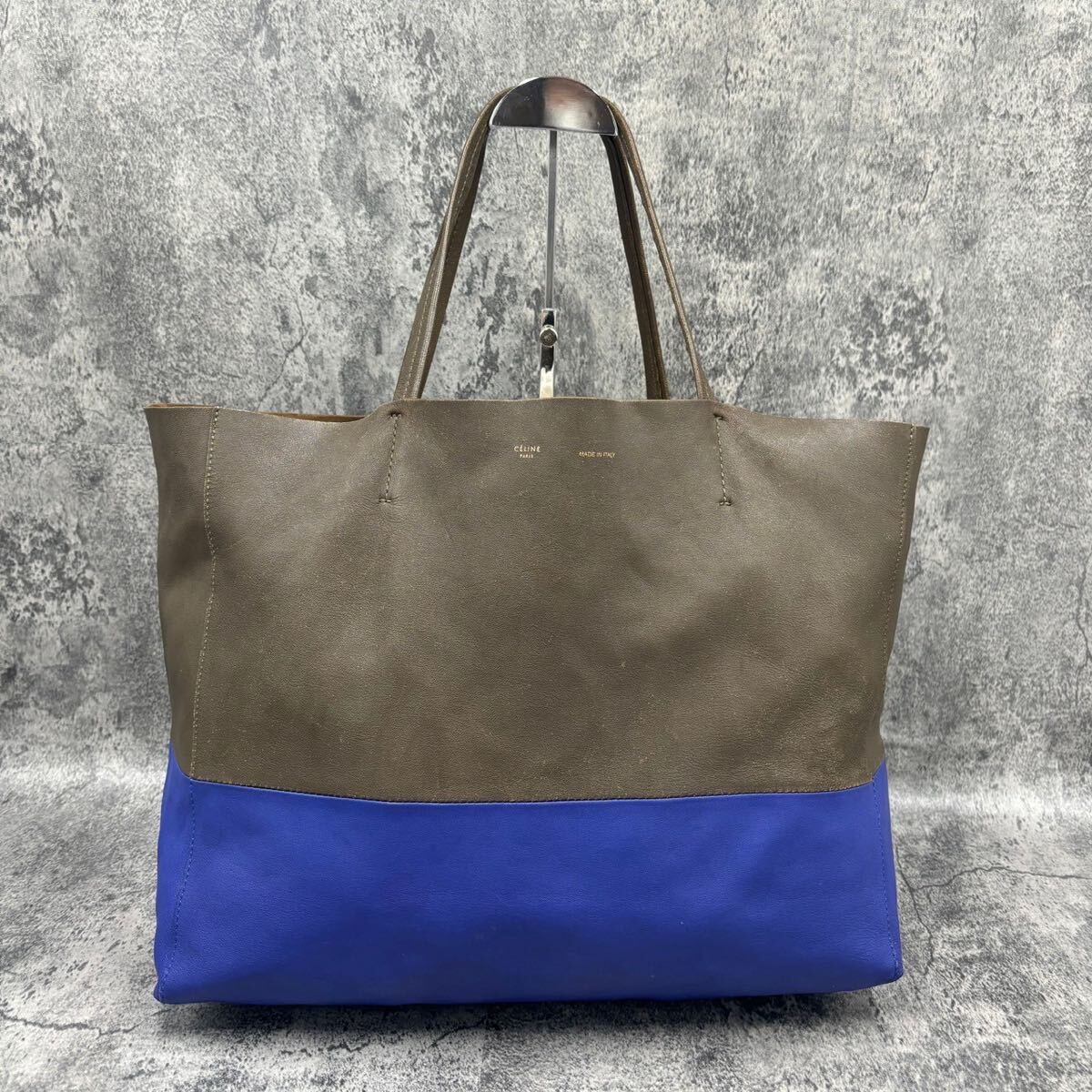 ●美品●CELINE セリーヌ ホリゾンタルカバ トートバッグ ショルダー レザー フィービー期 グレー ブルー レディース メンズ ビジネス A4_画像2