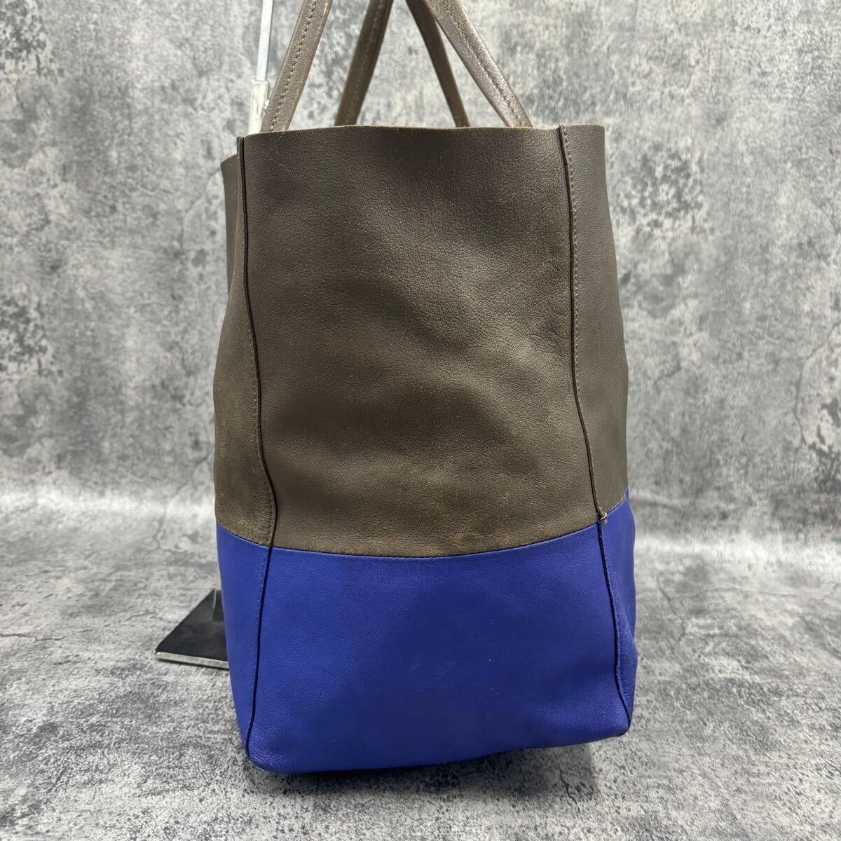 ●美品●CELINE セリーヌ ホリゾンタルカバ トートバッグ ショルダー レザー フィービー期 グレー ブルー レディース メンズ ビジネス A4_画像4