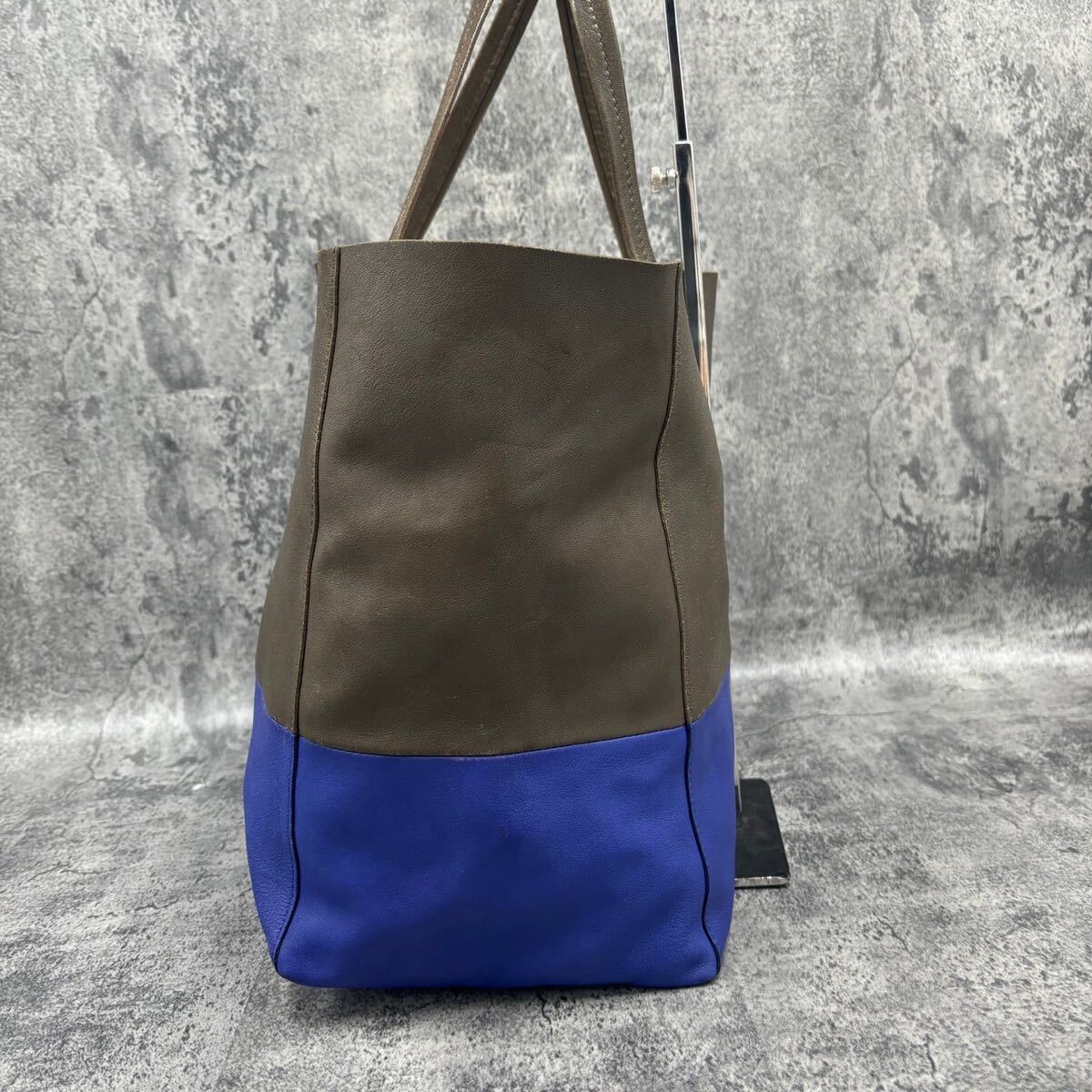 ●美品●CELINE セリーヌ ホリゾンタルカバ トートバッグ ショルダー レザー フィービー期 グレー ブルー レディース メンズ ビジネス A4_画像5