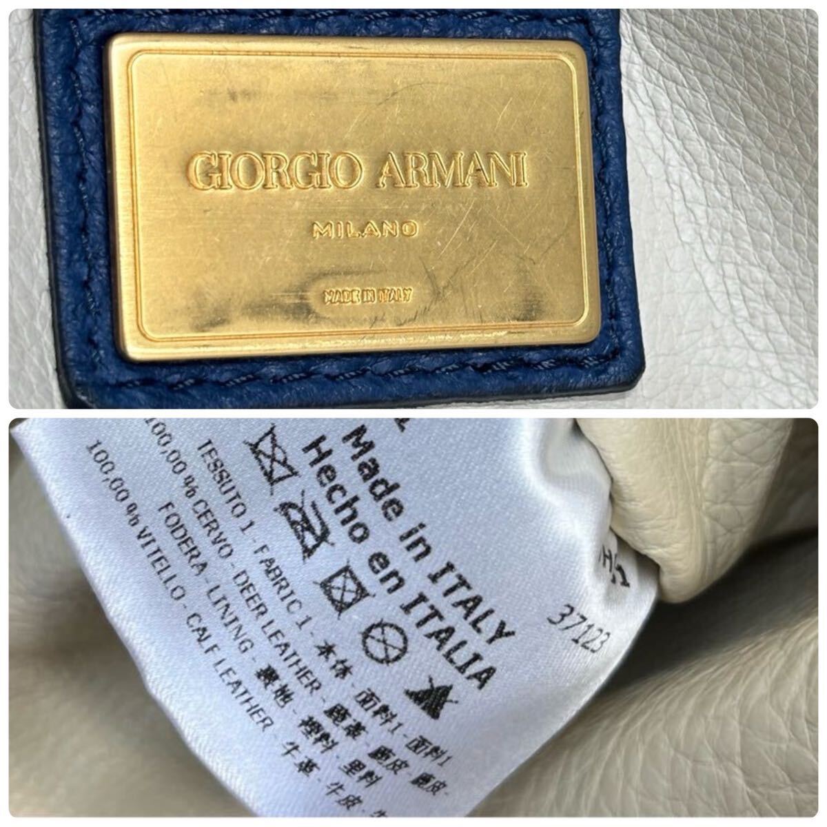 * super rare deer leather *joru geo Armani GIORGIO ARMANI Dias gold men's 2way Boston bag tote bag business bag navy navy blue leather 