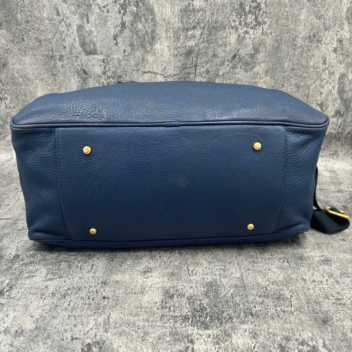 * super rare deer leather *joru geo Armani GIORGIO ARMANI Dias gold men's 2way Boston bag tote bag business bag navy navy blue leather 