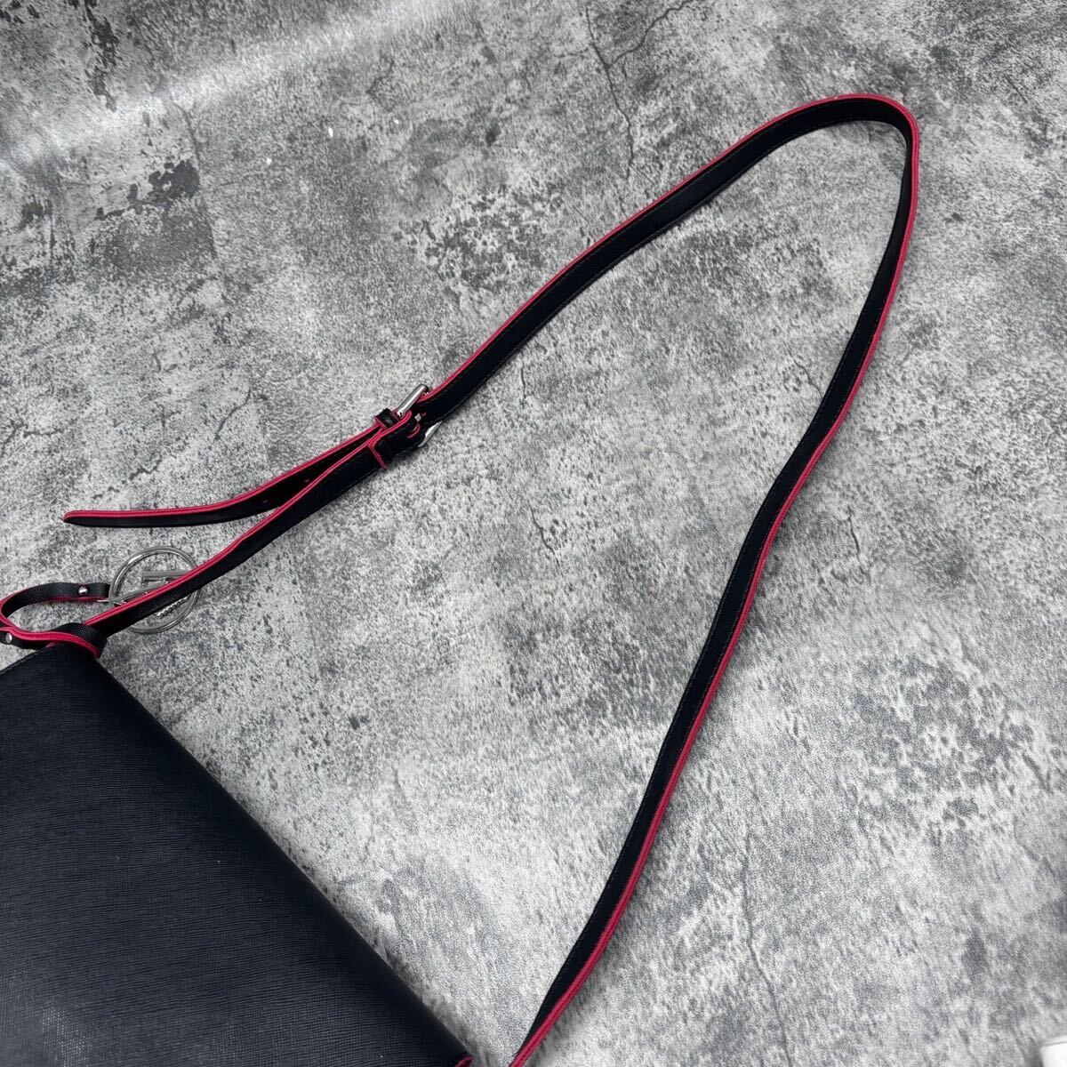 * unused class diagonal ..* Armani ARMANI JEANS men's shoulder bag body sakoshu pochette black red black color red business 