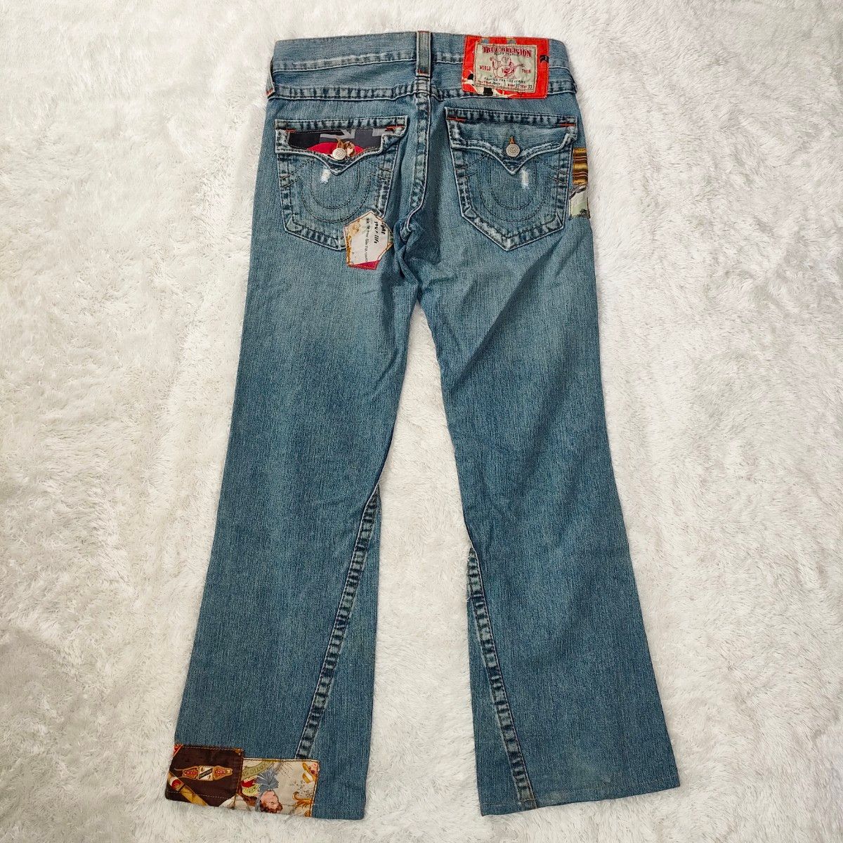 TRUE RELIGION トゥルーレリジョン パッチワーク ダメージ加工 和柄 ブーツカット デニムパンツ ジーンズ 31