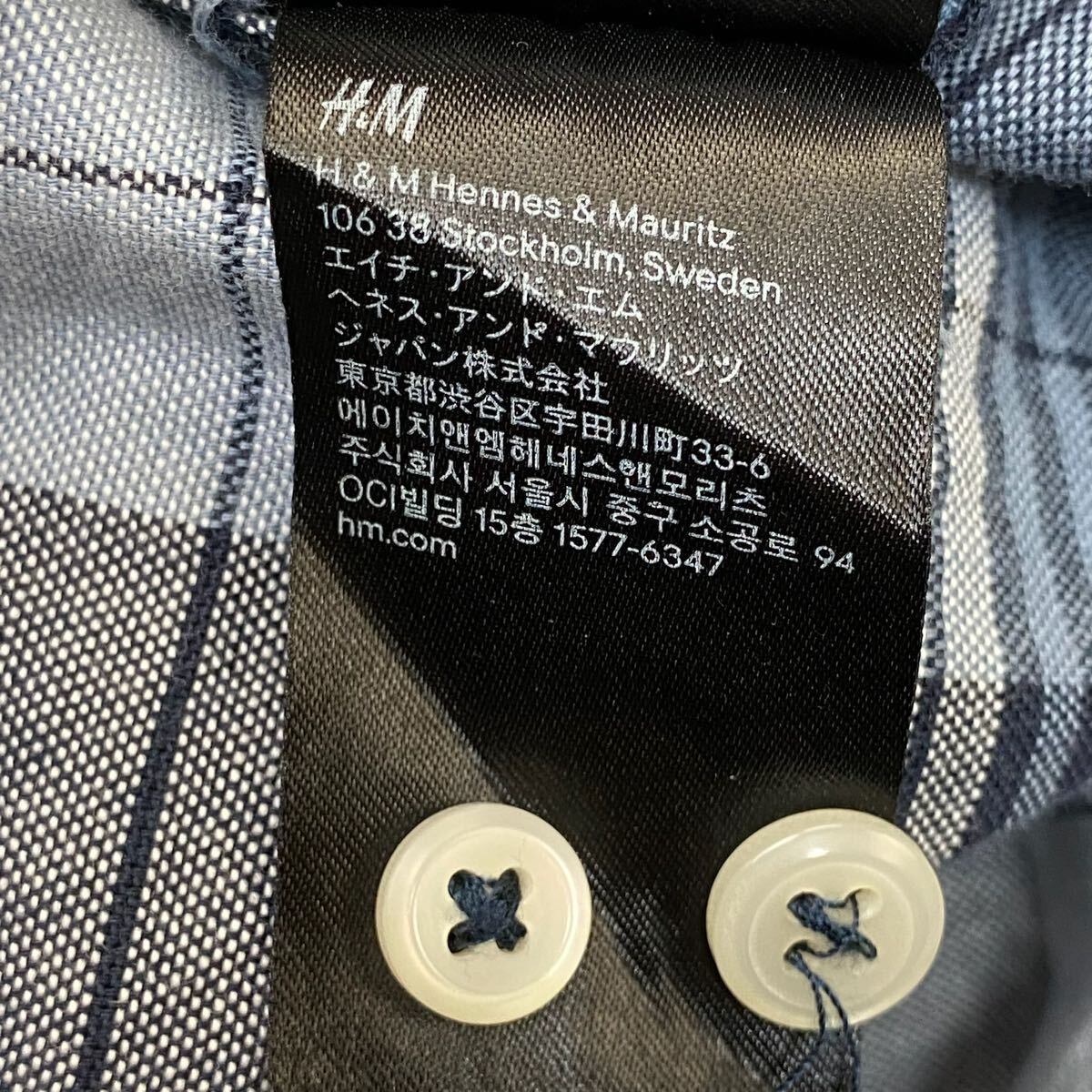 H&M エイチアンドエム コットン100% 長袖シャツ カジュアルシャツ チェックシャツ ボタンダウン ゆったり メンズ L相当の画像7
