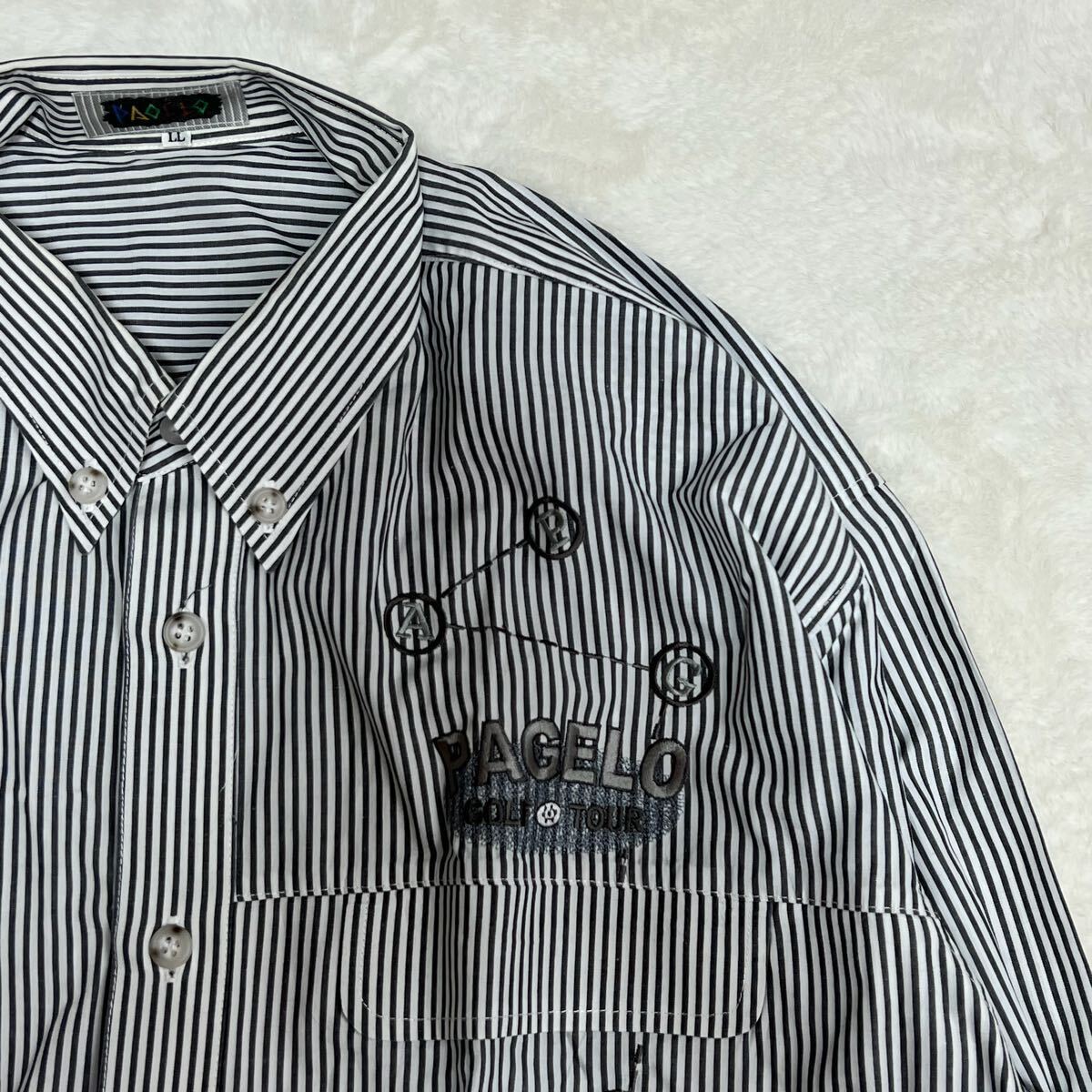 PAGELO パジェロ 長袖シャツ ストライプシャツ トップス ボタンダウンシャツ カジュアルシャツ コットン100% メンズLLサイズ 日本製 _画像2