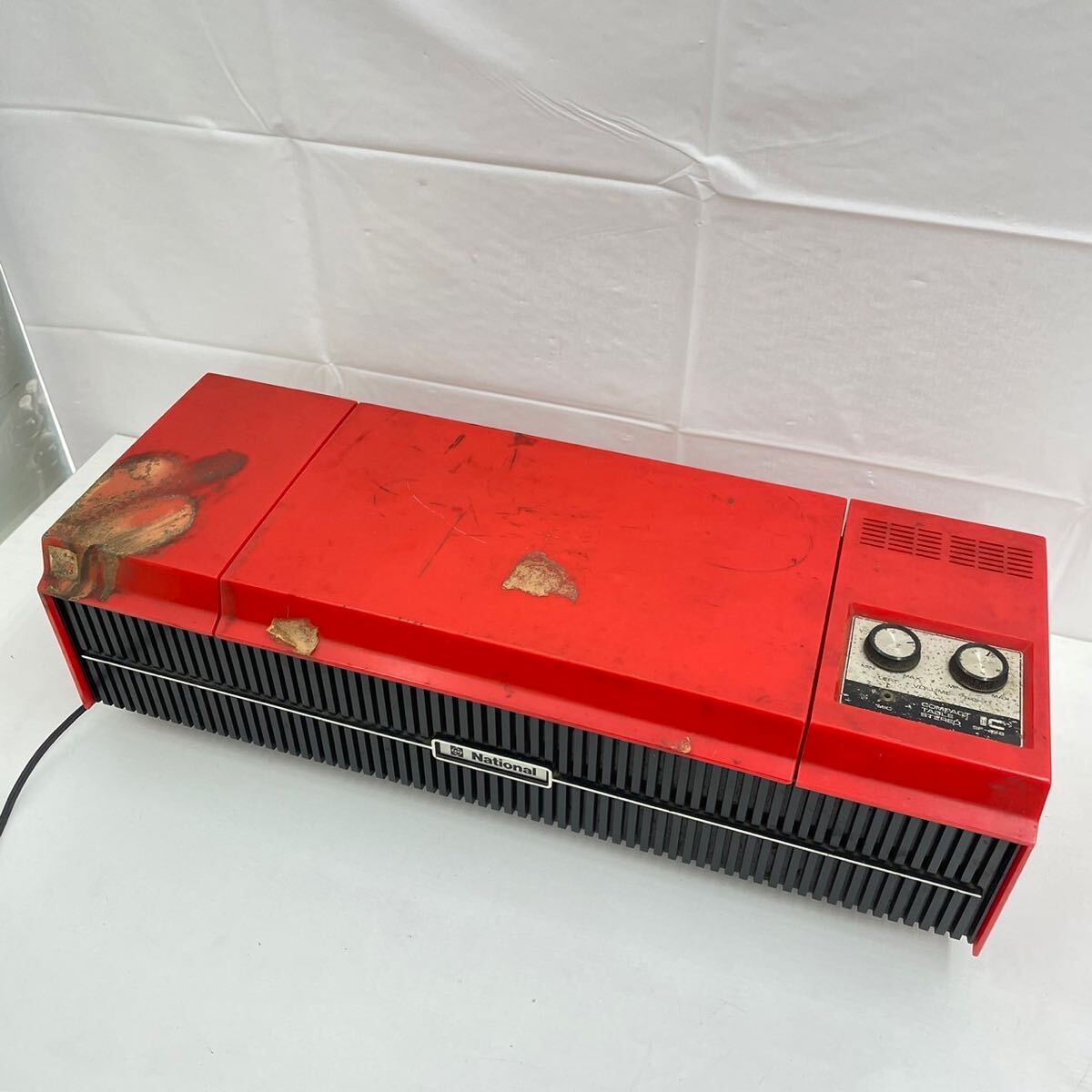 181*[ electrification verification settled ]National National compact record player SF-458 turntable red audio equipment Showa Retro *