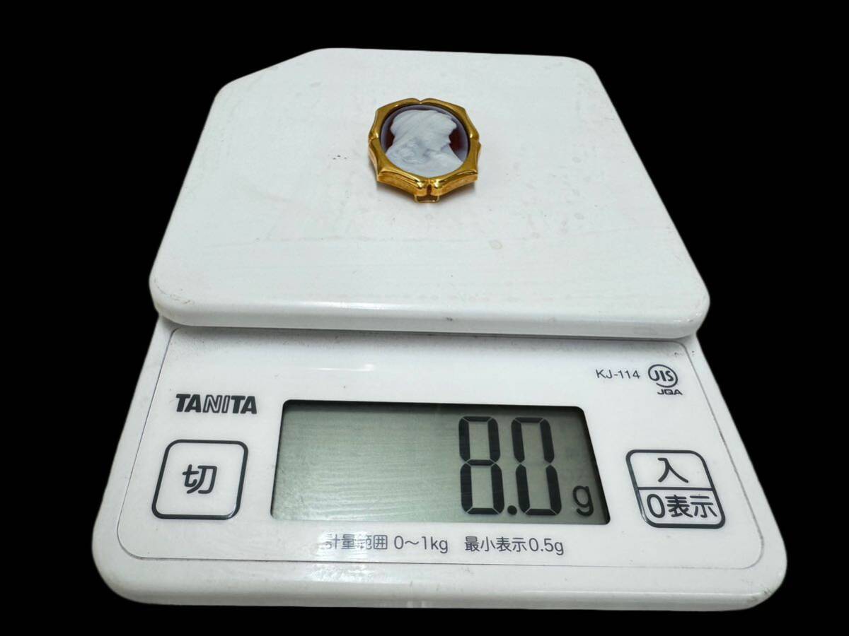 三563☆【中古品】カメオ ブローチ ペンダントトップ アクセサリー K18 枠 総重量8g アンティーク 18金 貴金属 K18刻印あり☆