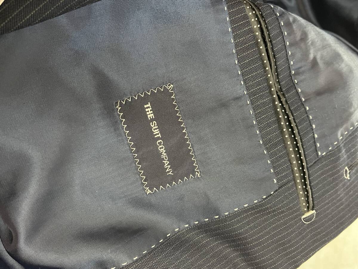 綺麗 THE SUIT COMPANY スーツカンパニー シルク混 4シーズンウォッシャブル生地 ストライプ シングルスーツ 紺 サイズ1806D XL相当の画像7
